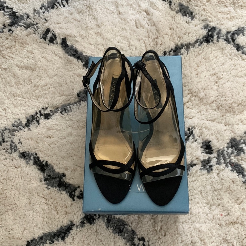 Nine West Jasmaria Black Satin Heels Size 9